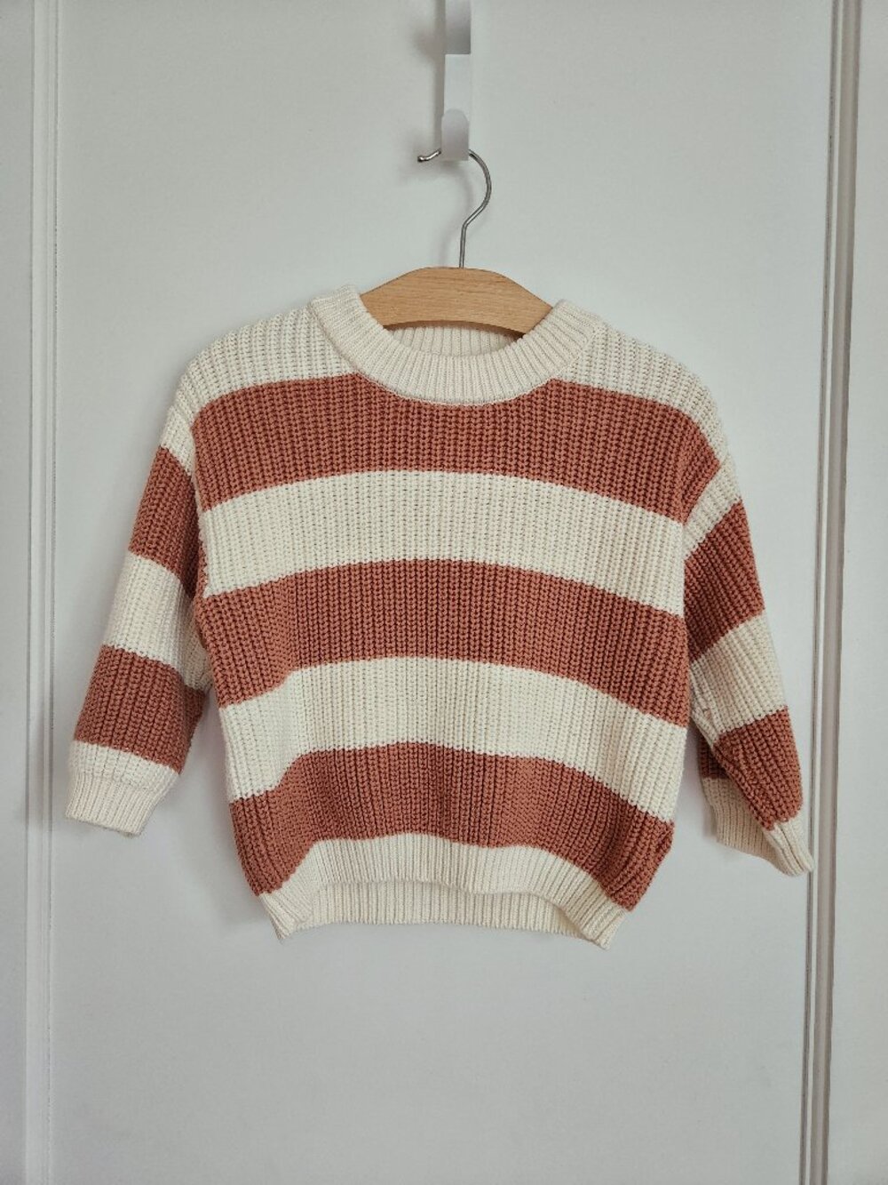 The Picnic Day "Bedford" Chunky Knit Sweater — Cream & Terracotta Stripe